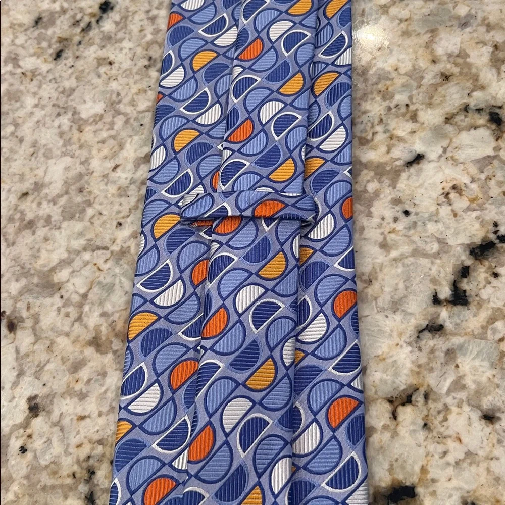 Robert Talbott Estate for Harrods Blue and Orange Geometric Silk Tie